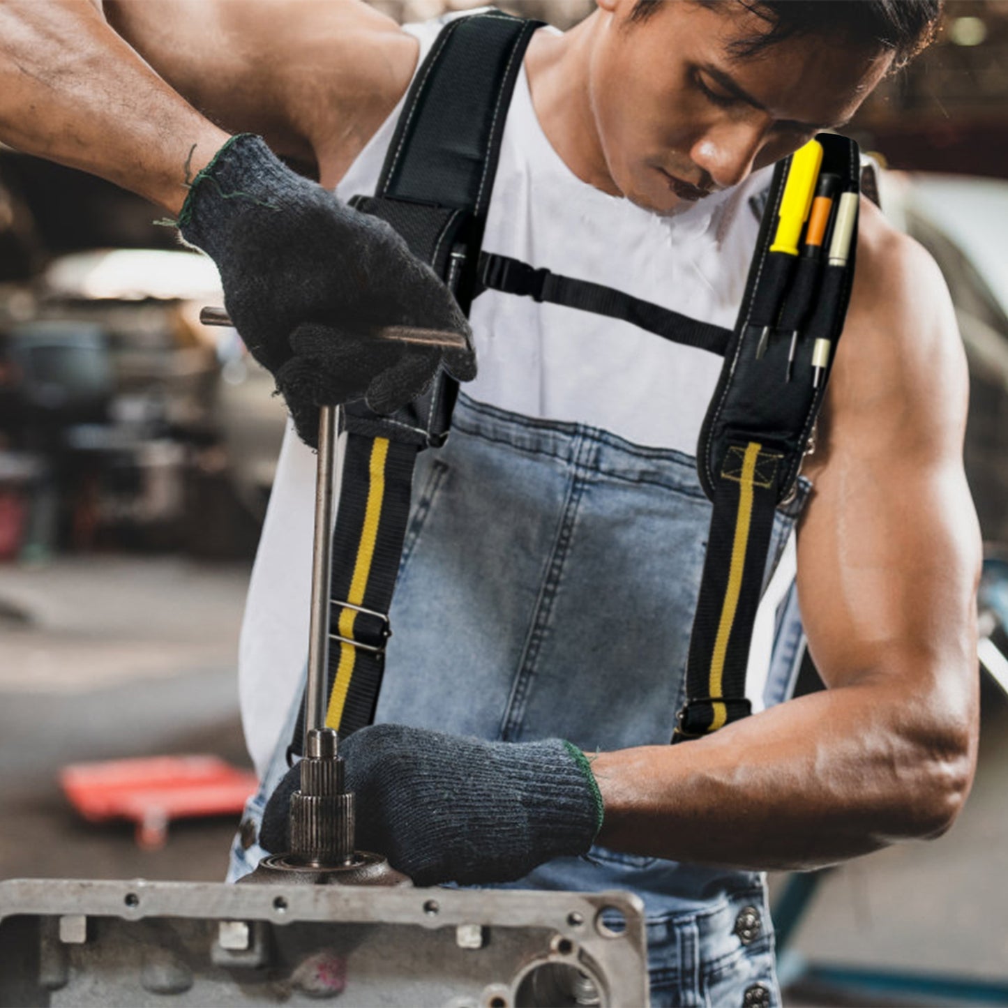 3 Point Padded Tool Belt Suspenders for Men,Heavy Duty Construction Suspenders with Tool Belt Loops