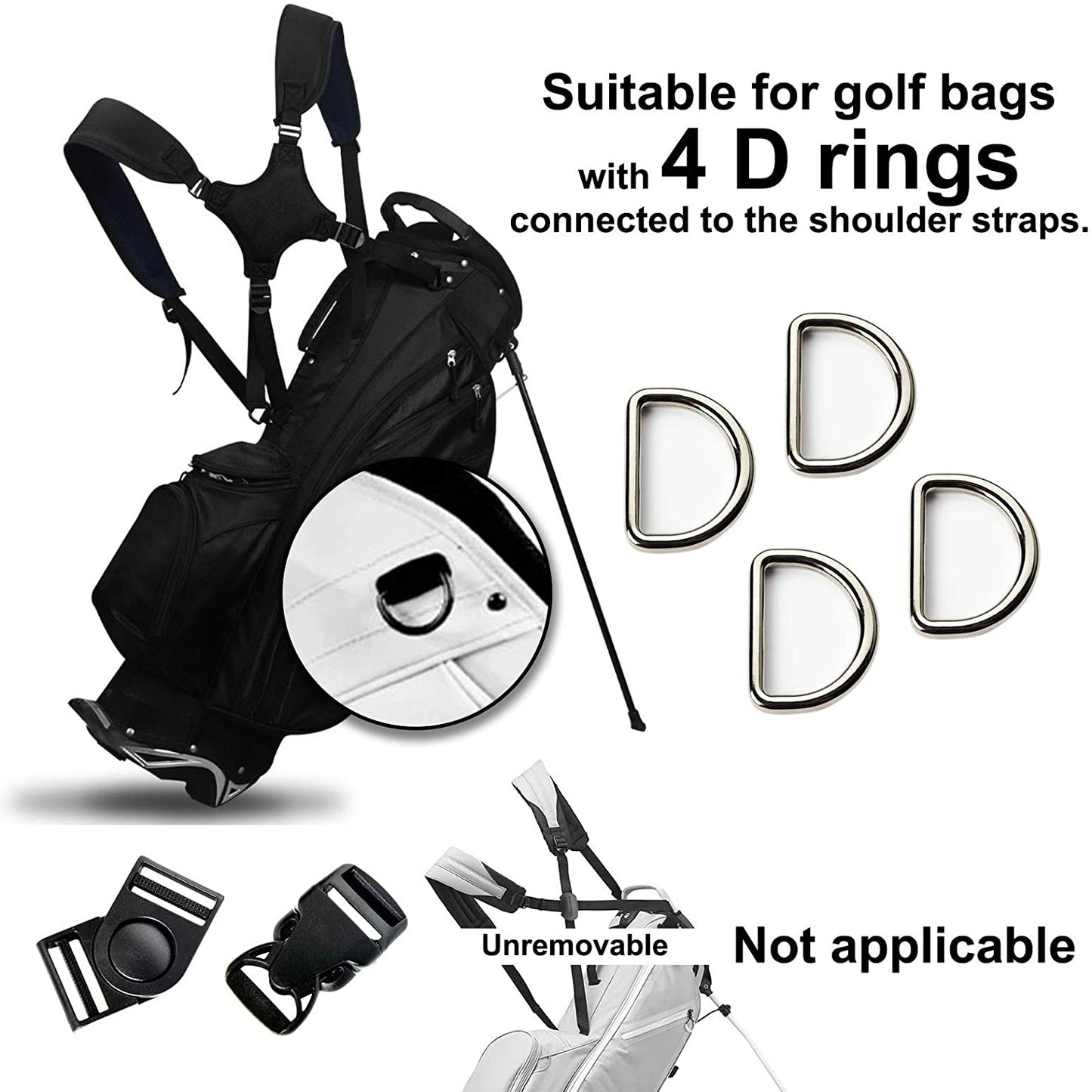 Golf Bag Strap Padded Adjustable Straps Universal Replacement with Shoulder Strap Golf Bag Accessories