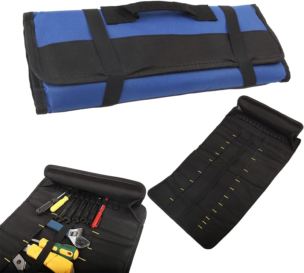 22 pocket Tool Roll Bag Canvas Wrench Roll Up Pouch Screwdriver Pliers Roller Compartments Organizers Tool Roll Organizer For Mechanic,Electrician