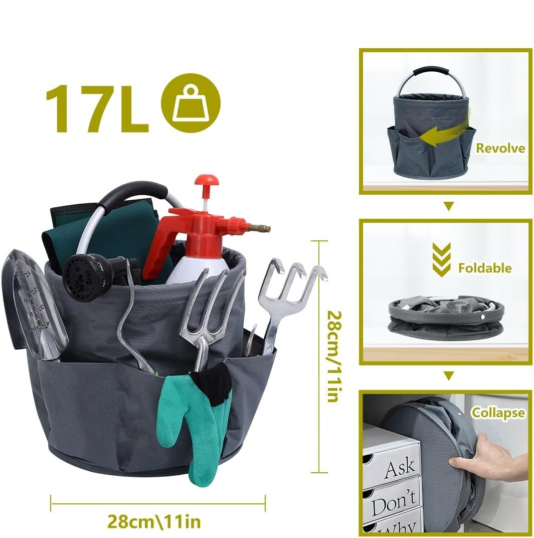 Collapsible Garden Tool Basket , 17L Garden Tool Organizer Gardening Storage Bag Gardening Organizer Bag Carrier, Waterproof Garden Tote Bag for Garden Tools