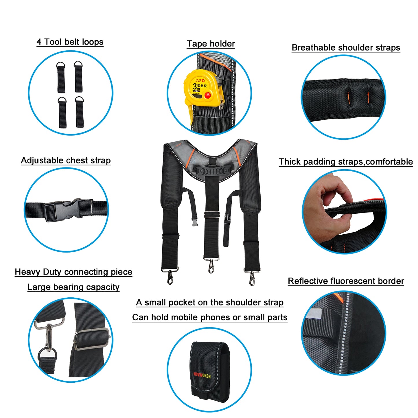 Tool Belt Suspenders,Work Belt Suspender Suitable for Construction Electrician Tool Belt with Adjustable Straps