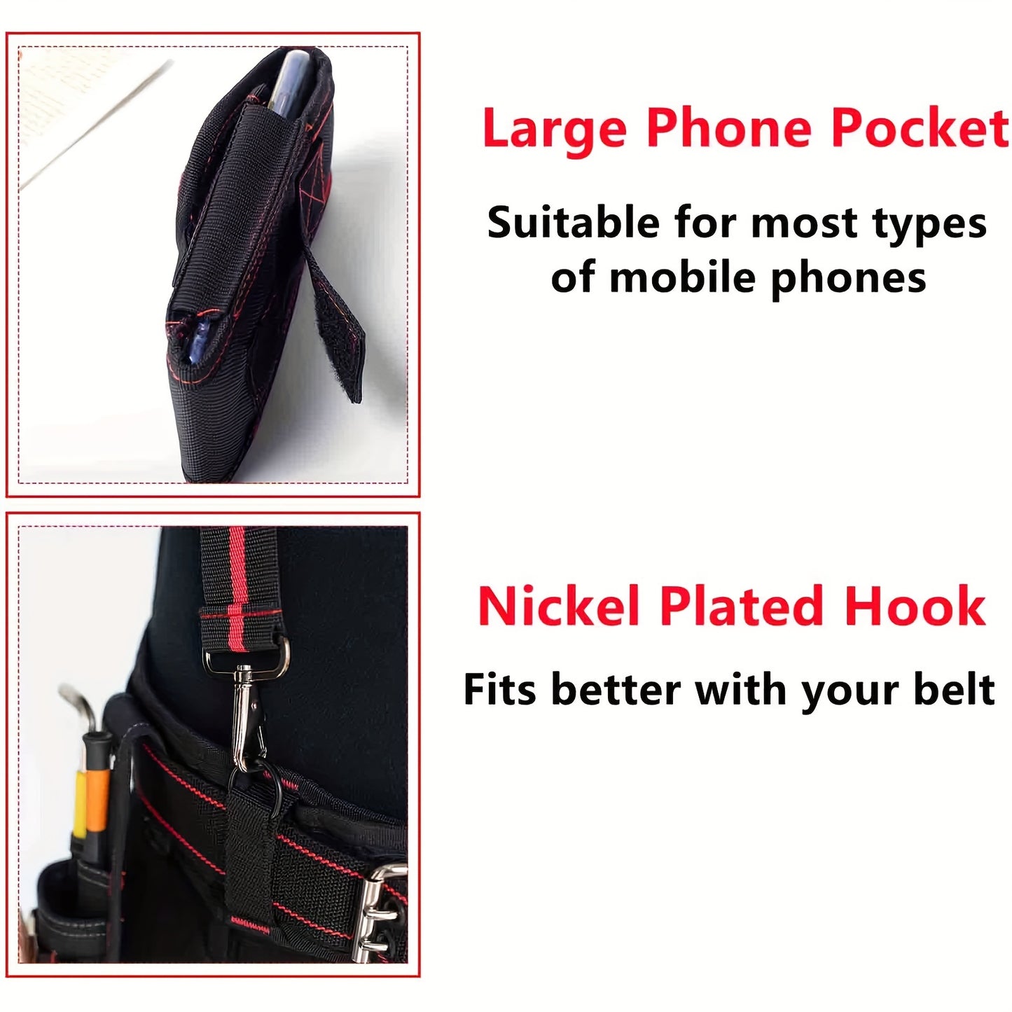 Tool Belt Suspenders With Large Phone Holder, Pencil Holder Suspenders Padded Work belt Suspenders for Carpenter Electrician Roofing Farmer