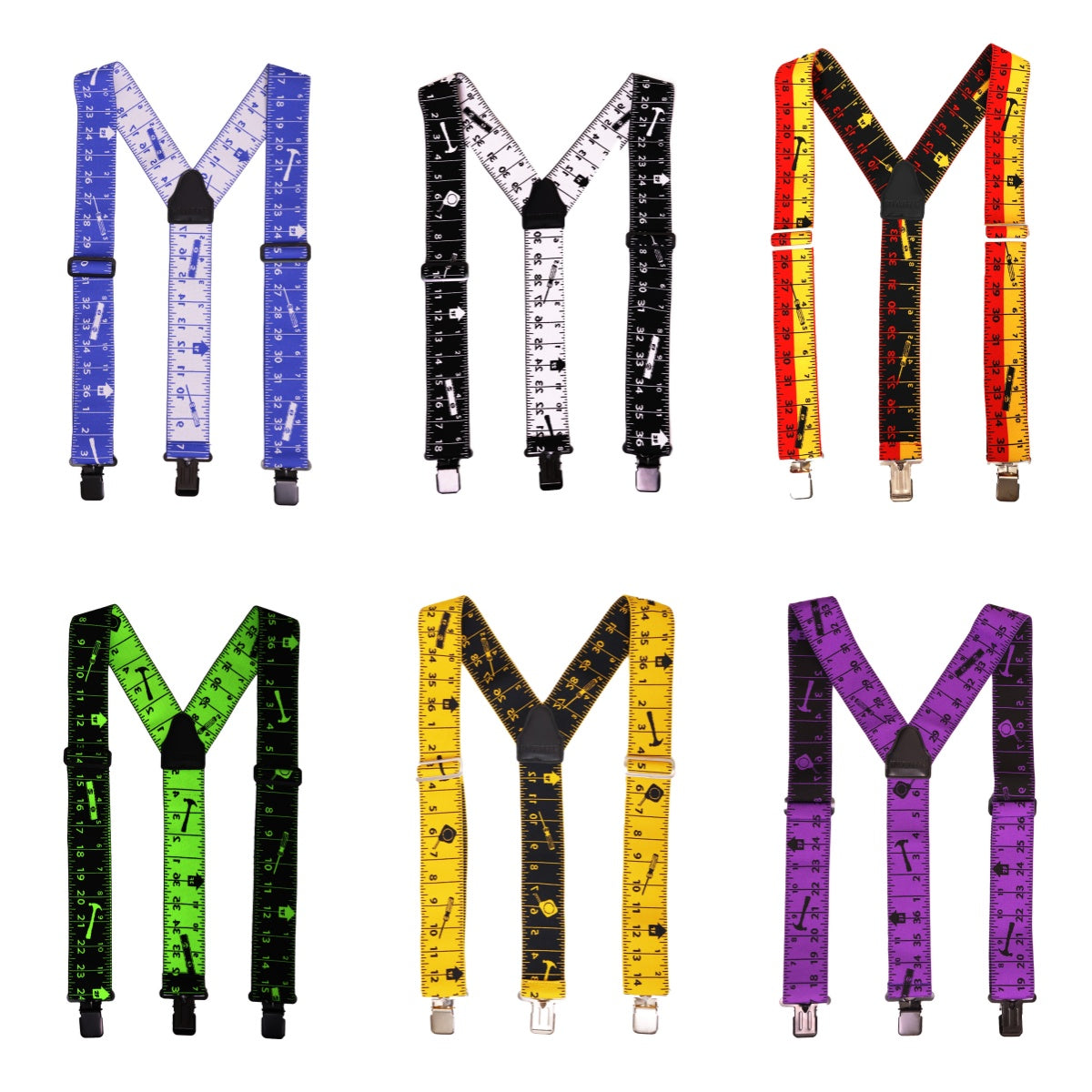 Ruler Print Men Work Suspenders 2 Inch Wide Elastic Y Back Suspenders for Men Heavy Duty Suspender with Strong Clip