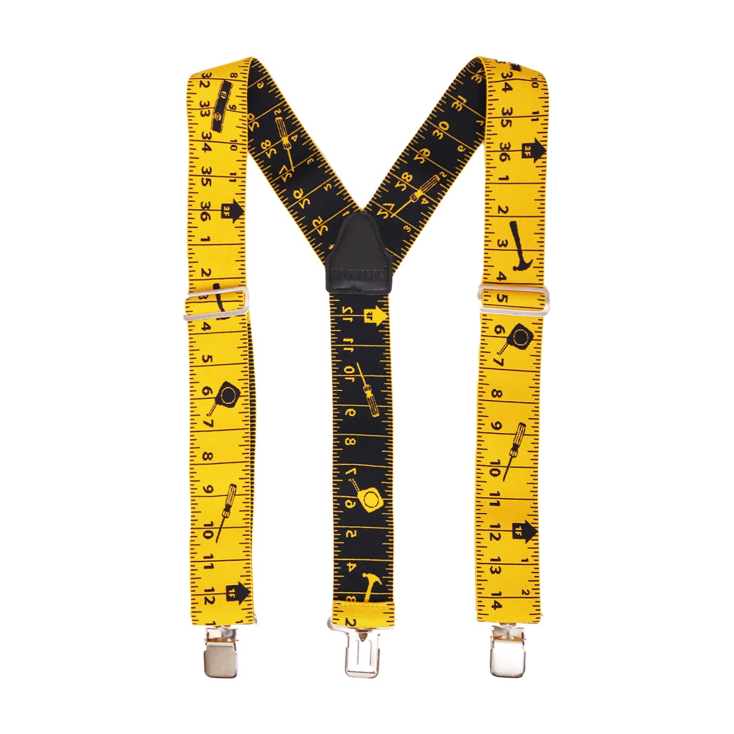 Ruler Print Men Work Suspenders 2 Inch Wide Elastic Y Back Suspenders for Men Heavy Duty Suspender with Strong Clip