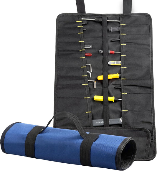 22 pocket Tool Roll Bag Canvas Wrench Roll Up Pouch Screwdriver Pliers Roller Compartments Organizers Tool Roll Organizer For Mechanic,Electrician