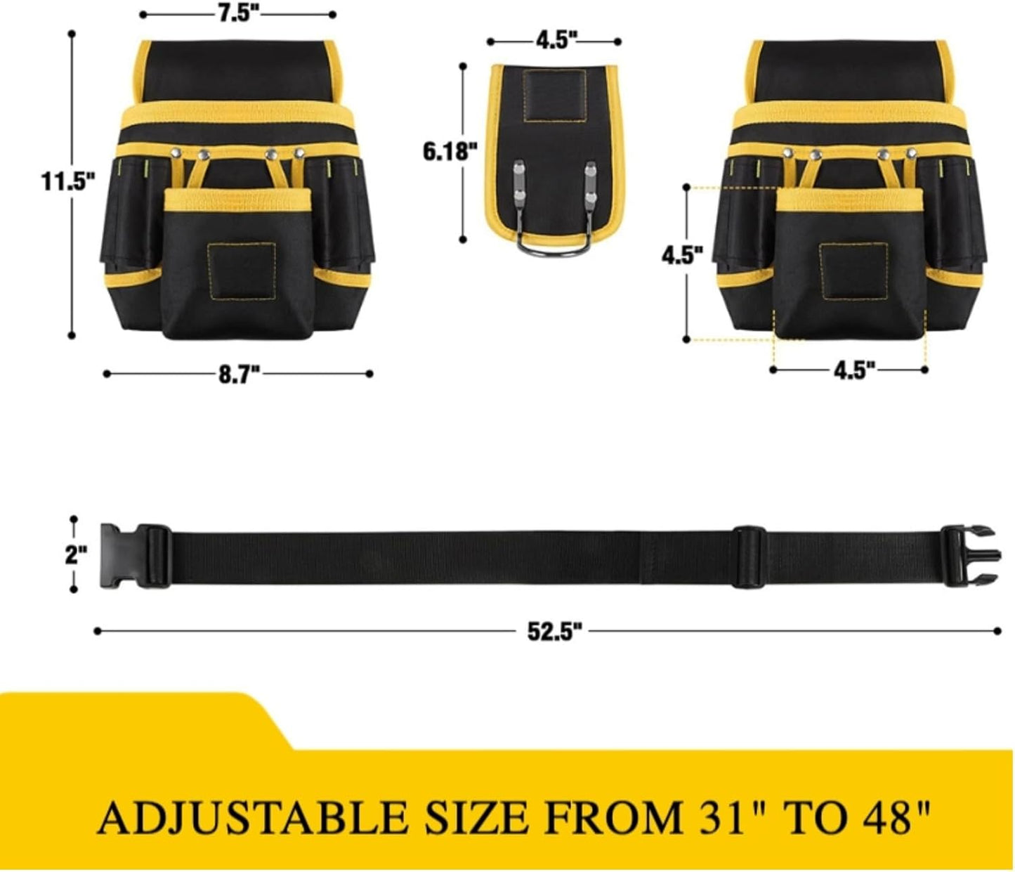 Tool Belt, Magnetic Tool Pouch, Men's Heavy Duty Padded Tool Belt, 26 Pockets, Removable and Adjustable Tool Pockets, Electrician, Carpenter, Construction, Work Apron, Utility Belt