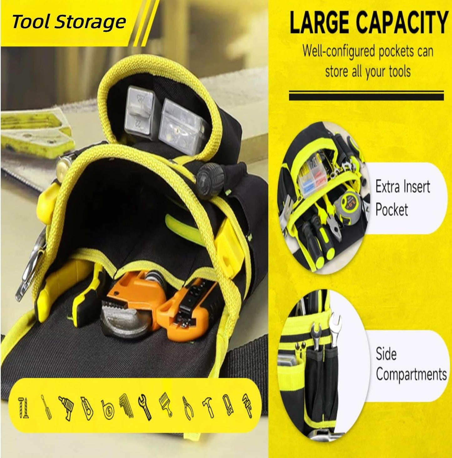 Tool Belt, Magnetic Tool Pouch, Men's Heavy Duty Padded Tool Belt, 26 Pockets, Removable and Adjustable Tool Pockets, Electrician, Carpenter, Construction, Work Apron, Utility Belt