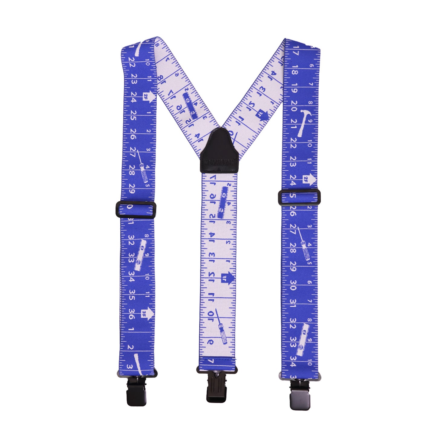 Ruler Print Men Work Suspenders 2 Inch Wide Elastic Y Back Suspenders for Men Heavy Duty Suspender with Strong Clip