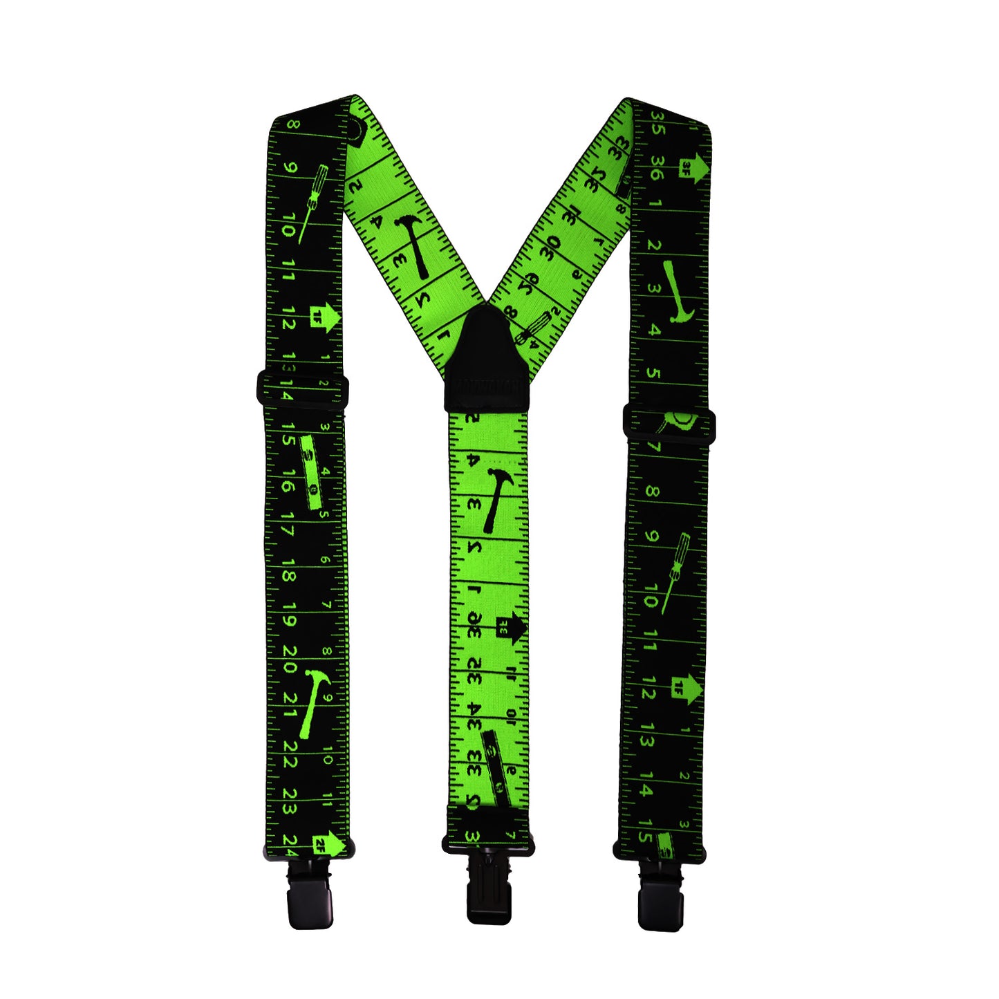 Ruler Print Men Work Suspenders 2 Inch Wide Elastic Y Back Suspenders for Men Heavy Duty Suspender with Strong Clip