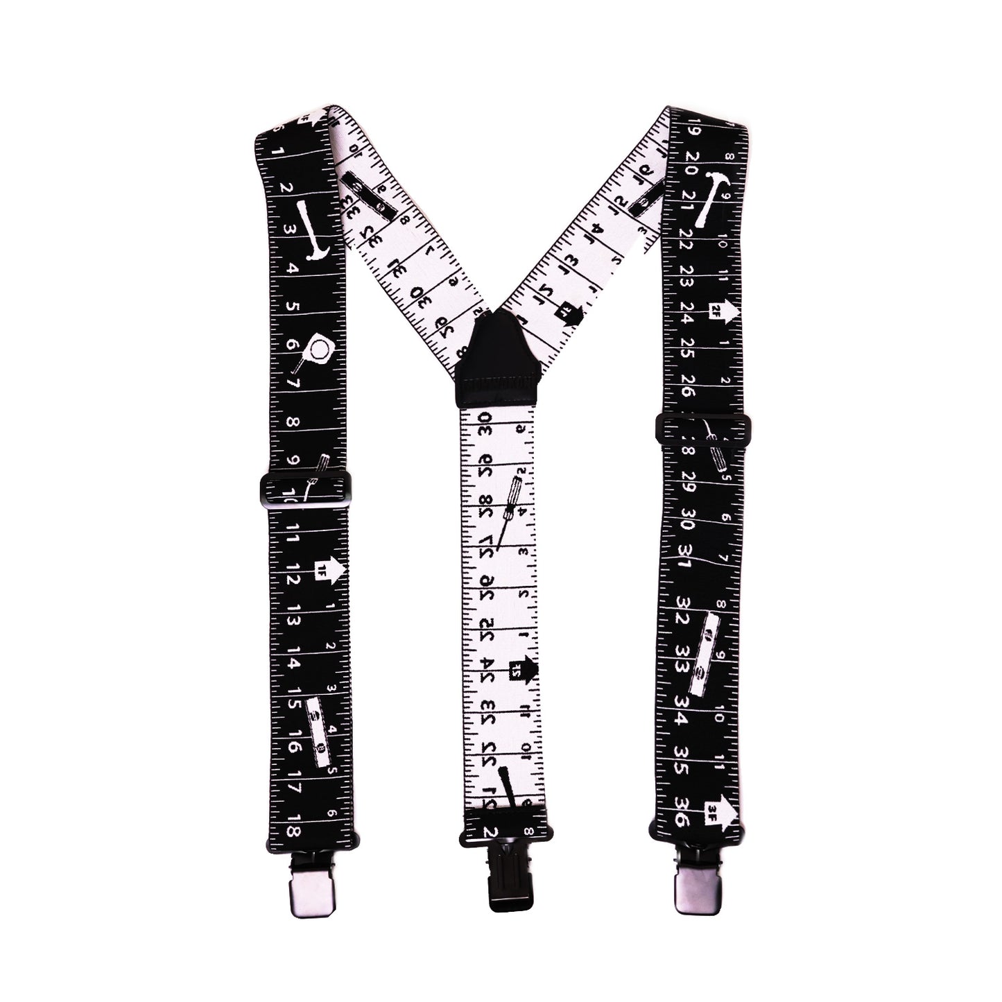 Ruler Print Men Work Suspenders 2 Inch Wide Elastic Y Back Suspenders for Men Heavy Duty Suspender with Strong Clip