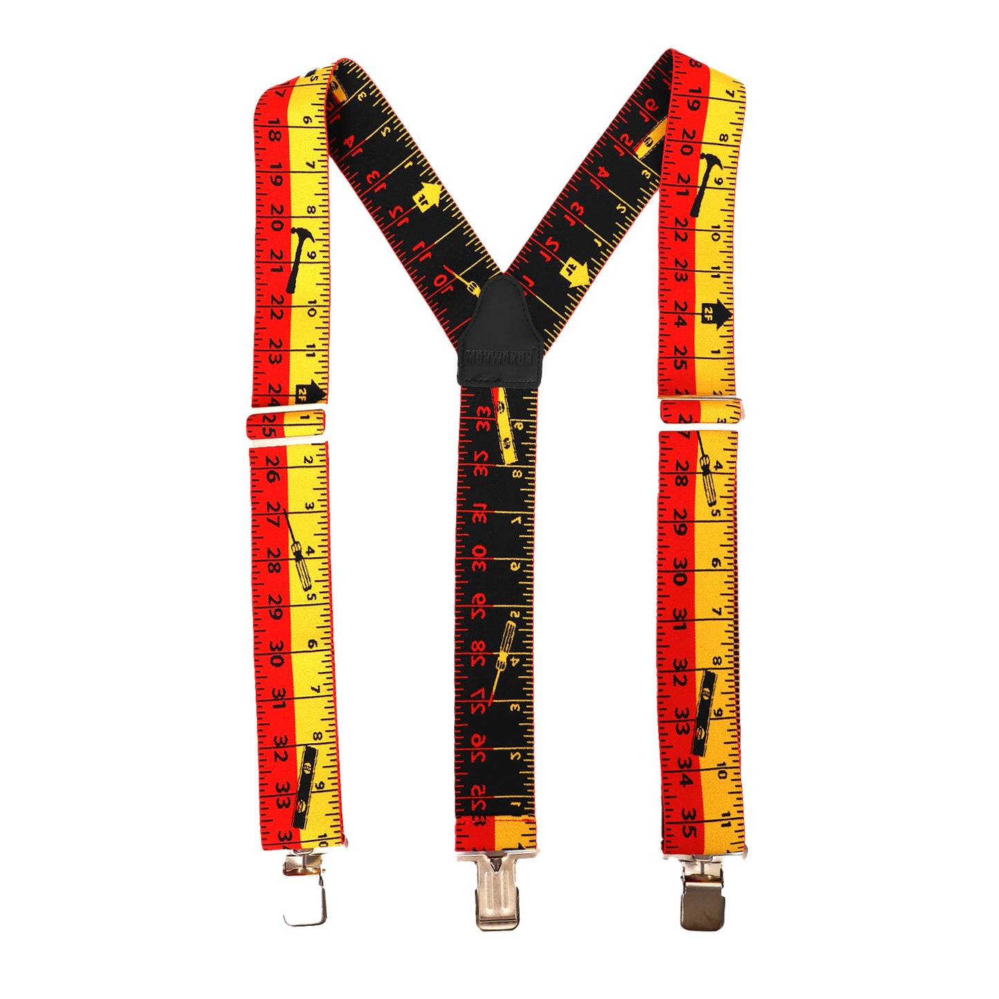 Ruler Print Men Work Suspenders 2 Inch Wide Elastic Y Back Suspenders for Men Heavy Duty Suspender with Strong Clip