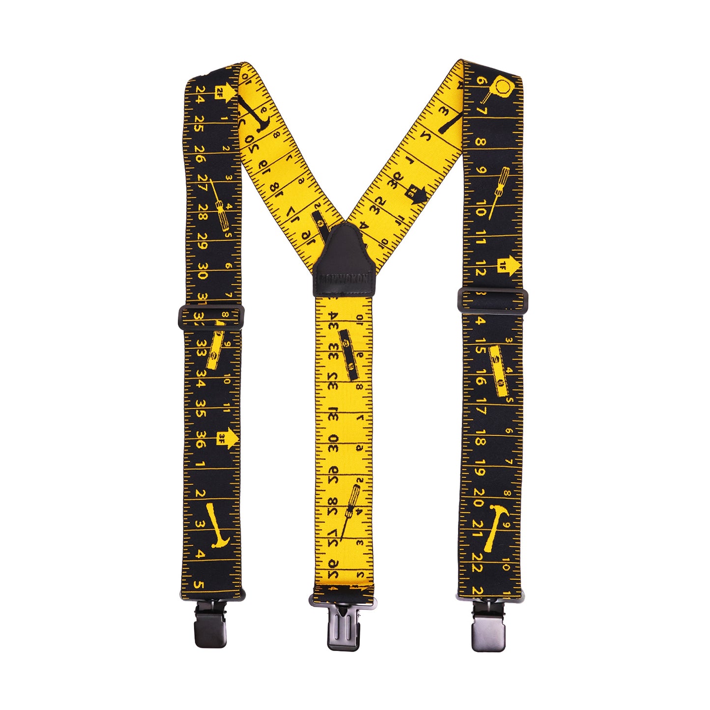 Ruler Print Men Work Suspenders 2 Inch Wide Elastic Y Back Suspenders for Men Heavy Duty Suspender with Strong Clip